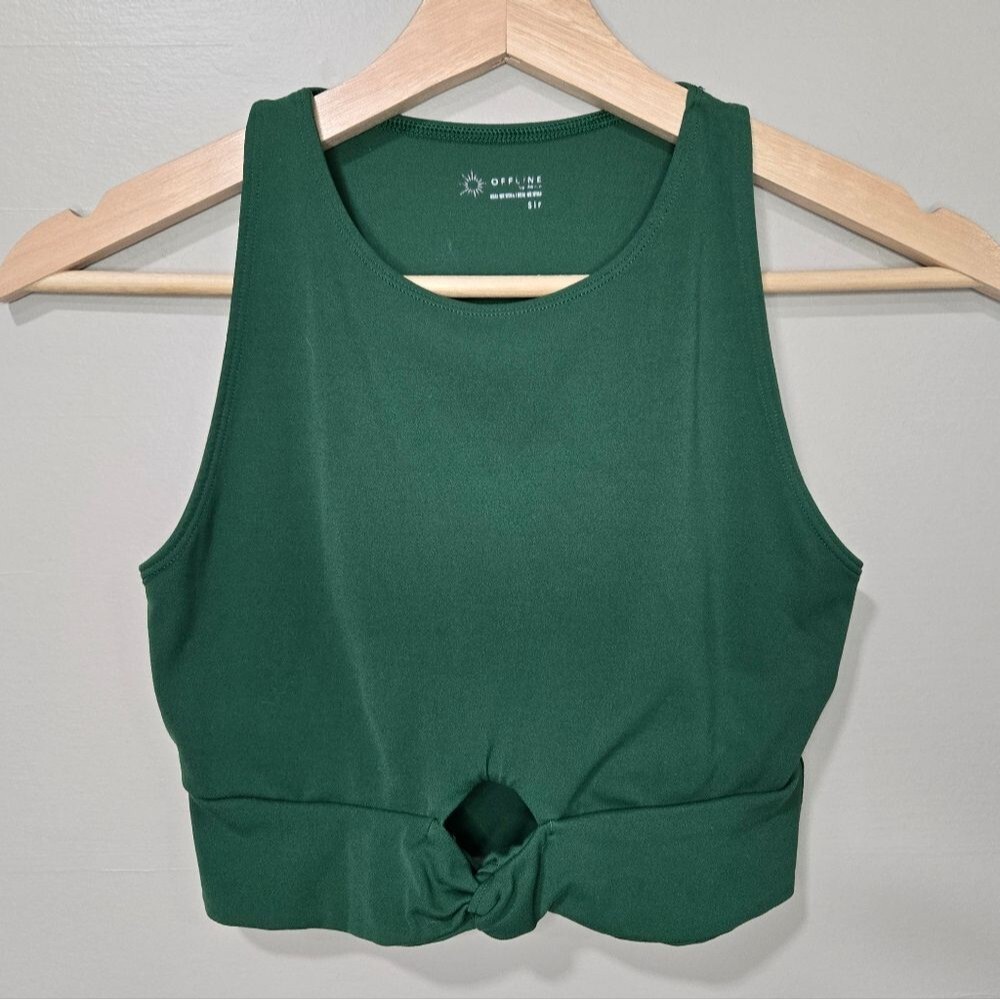 Offline By Aerie Green Sleeveless Knot-Front Top